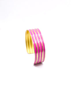 '' Four Lines '' Brass Bracelet Fire Opal Color