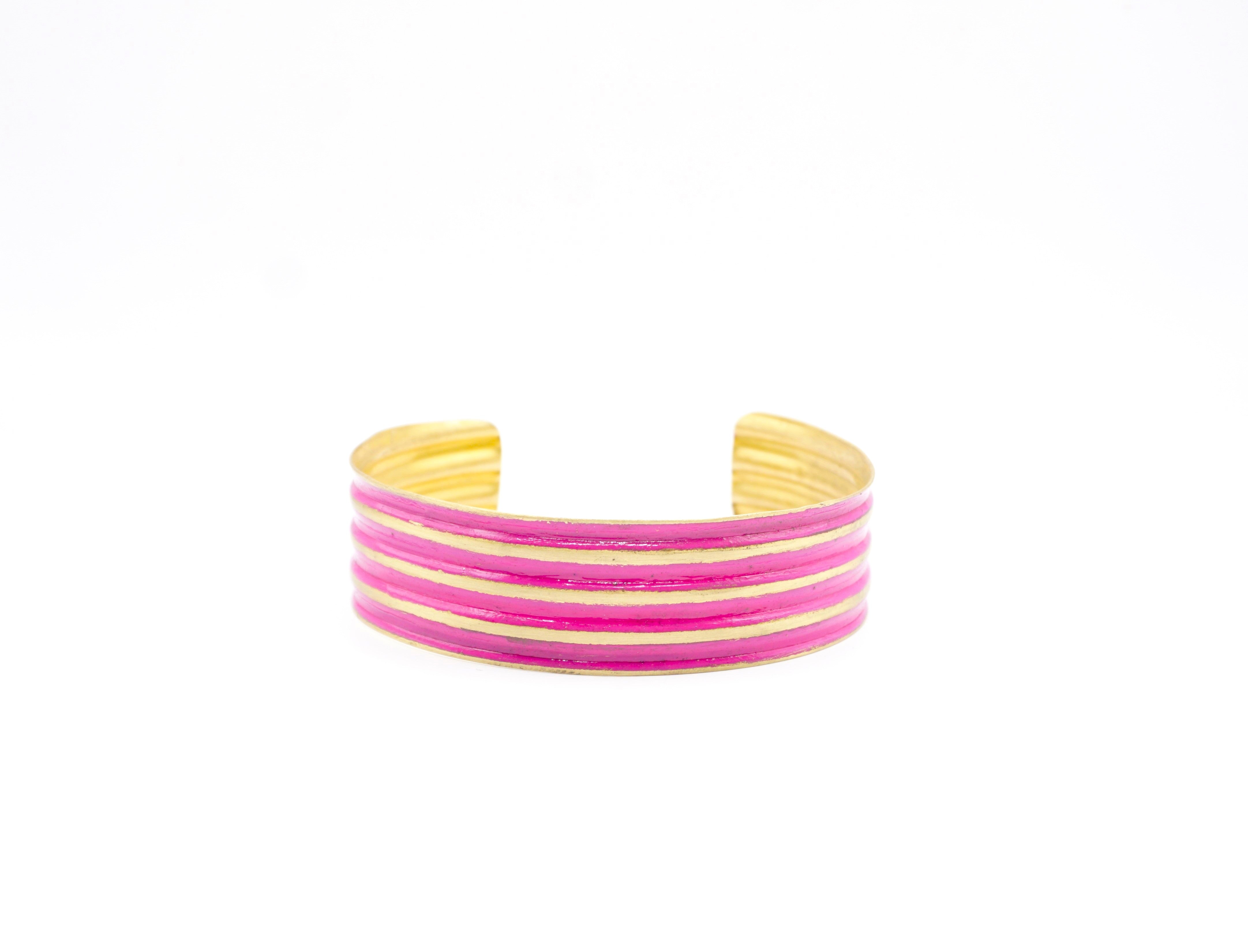 '' Four Lines '' Brass Bracelet Fire Opal Color